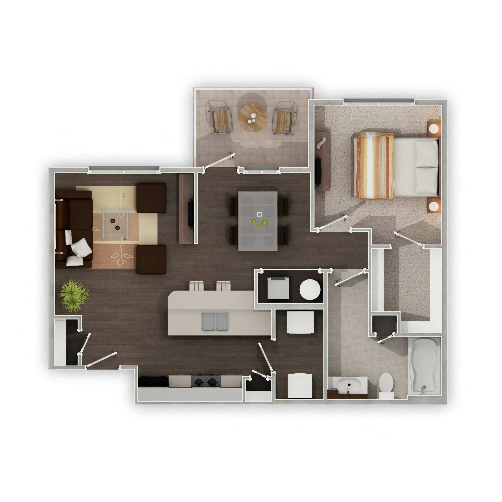 Floor plan for 1 bed, 1 bath, 751 sqft